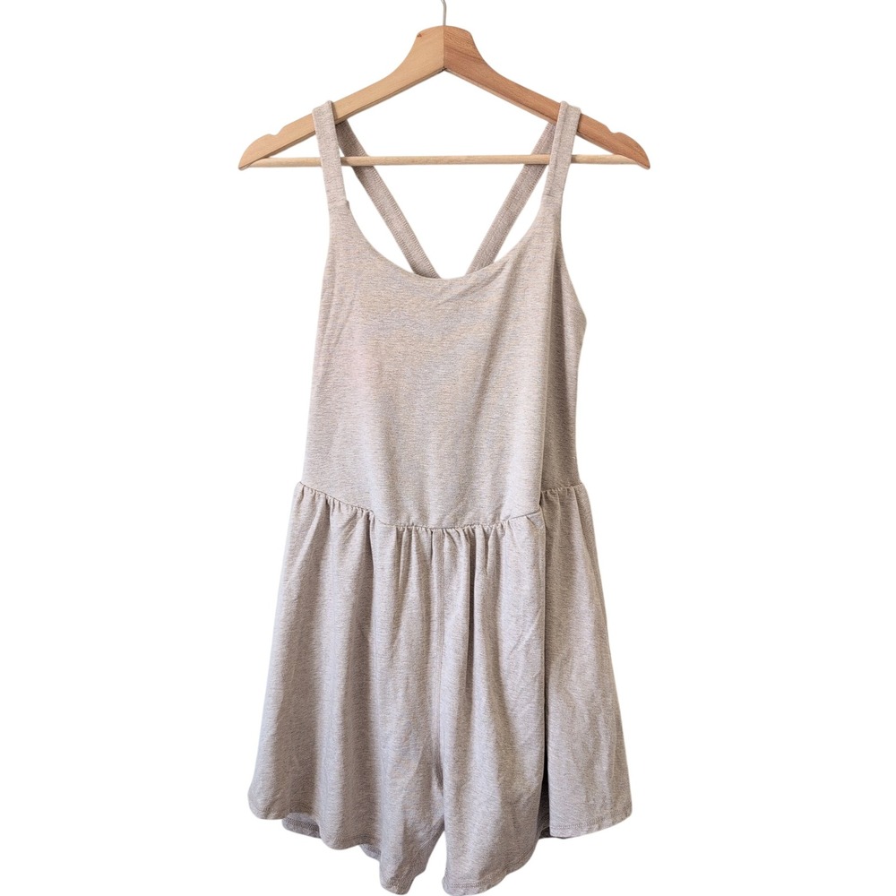 IMBODHI Oatmeal Lila Yoga Loungewear Pocket Romper Jumpsuit Size S Neutrals
